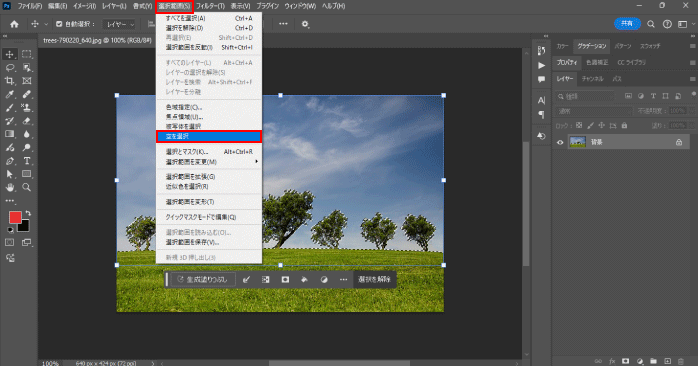 選択範囲メニューから「空を選択」をクリックする
