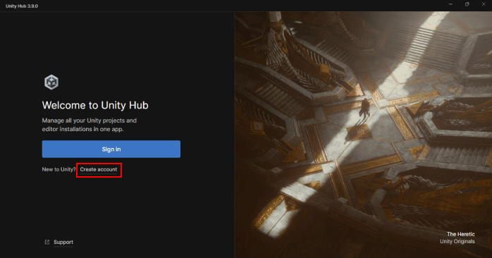 Unityアカウントを作成する