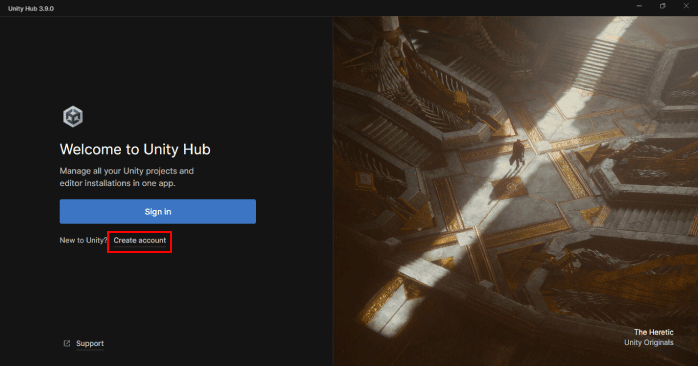 Unityアカウントを作成する