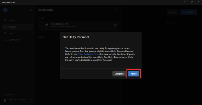「Agree」をクリックする