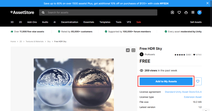 「Add to My Assets」ボタンをクリックする