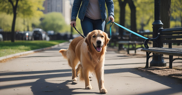 犬を散歩している写真