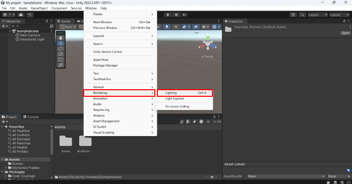 「Rendering」から「Lighting」を選択する