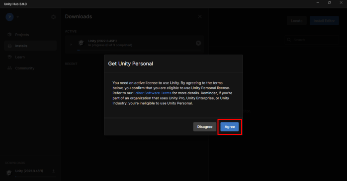 「Agree」をクリックする