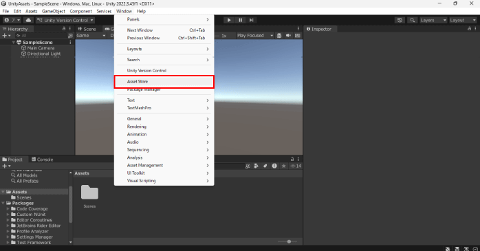 「Asset Store」をクリックする